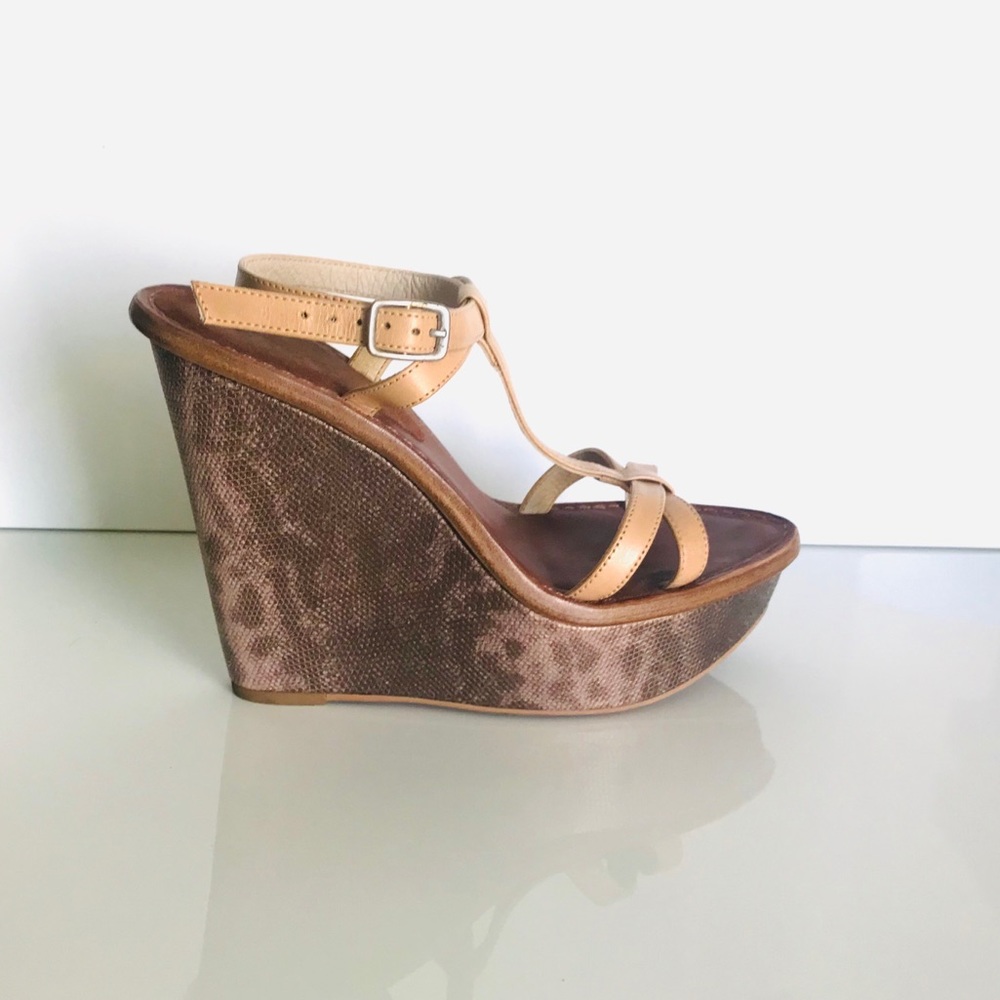 Tan Caramel with Textured Leather Heel Wedges